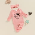 thumbnail image 2 of Okbabeha Im New Here Newborn Outfit Girl Long Sleeve Letter Romper Ribbed Knit Jumpsuit Baby Girl Preemie Coming Home Outfit, 2 of 7