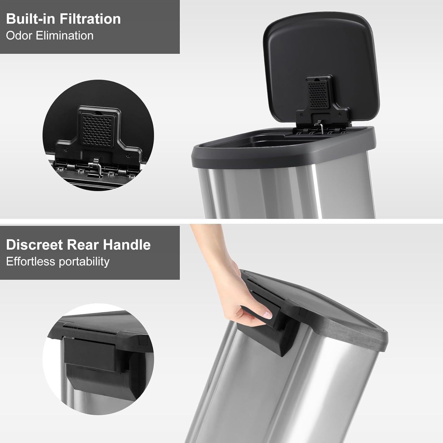 Kitchen Trash Can, 21.2 Gallon Garbage Can with Single Inner Bins, 80 Liter Large Capacity Trash Can with Soft-Close Foot Pedal, Stainless Steel