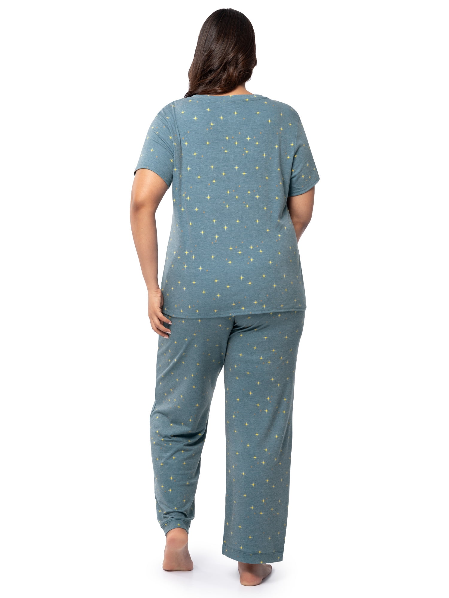 Fruit of the Loom Women's Soft & Breathable V-Neck Short Sleeve Top & Pajama Pant Set, Sizes S-4X