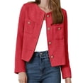 thumbnail image 3 of Long Sleeve Women's Tweed Jackets Business Button Down Casual Cropped Blazer with Pockets, 3 of 6