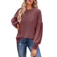 thumbnail image 2 of Womens Long Sleeve Tops Crew Neck Ruffle Sleeve Casual Loose Blouse T Shirts Long Sleeve Shirts, 2 of 4