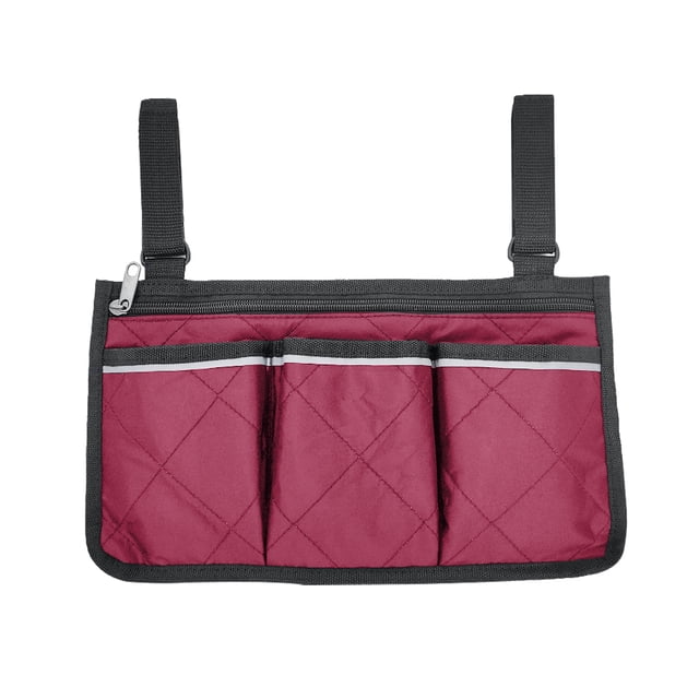 Bolsa lateral para silla de ruedas, apoyabrazos reflectante, bolsa lateral, organizador de almacenamiento portátil colgante, rojo vino Scienceny HA003792-03