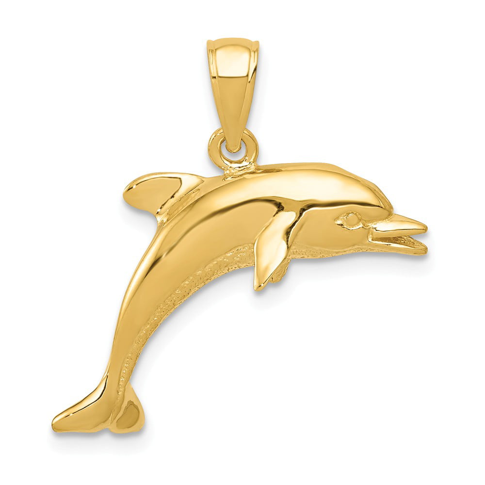 FB Jewels Solid 14K Yellow Gold Dolphin Pair Pendant