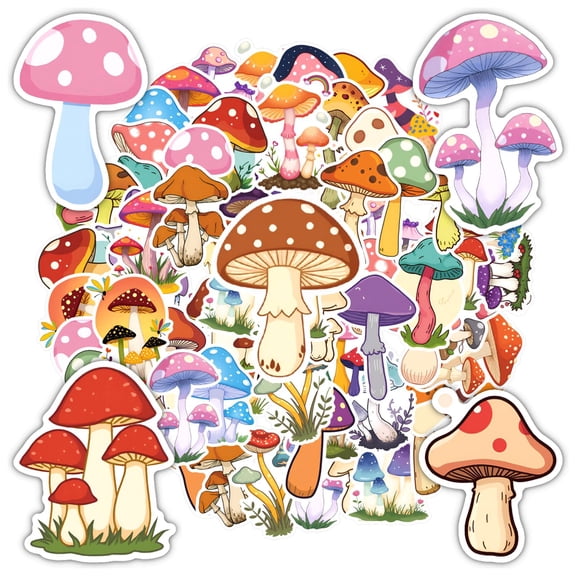 35pcs-50pcs Cartoon Stickers Nature Kids Stickers Mushroom DIY Stickers for Laptops Suitcases Notebooks