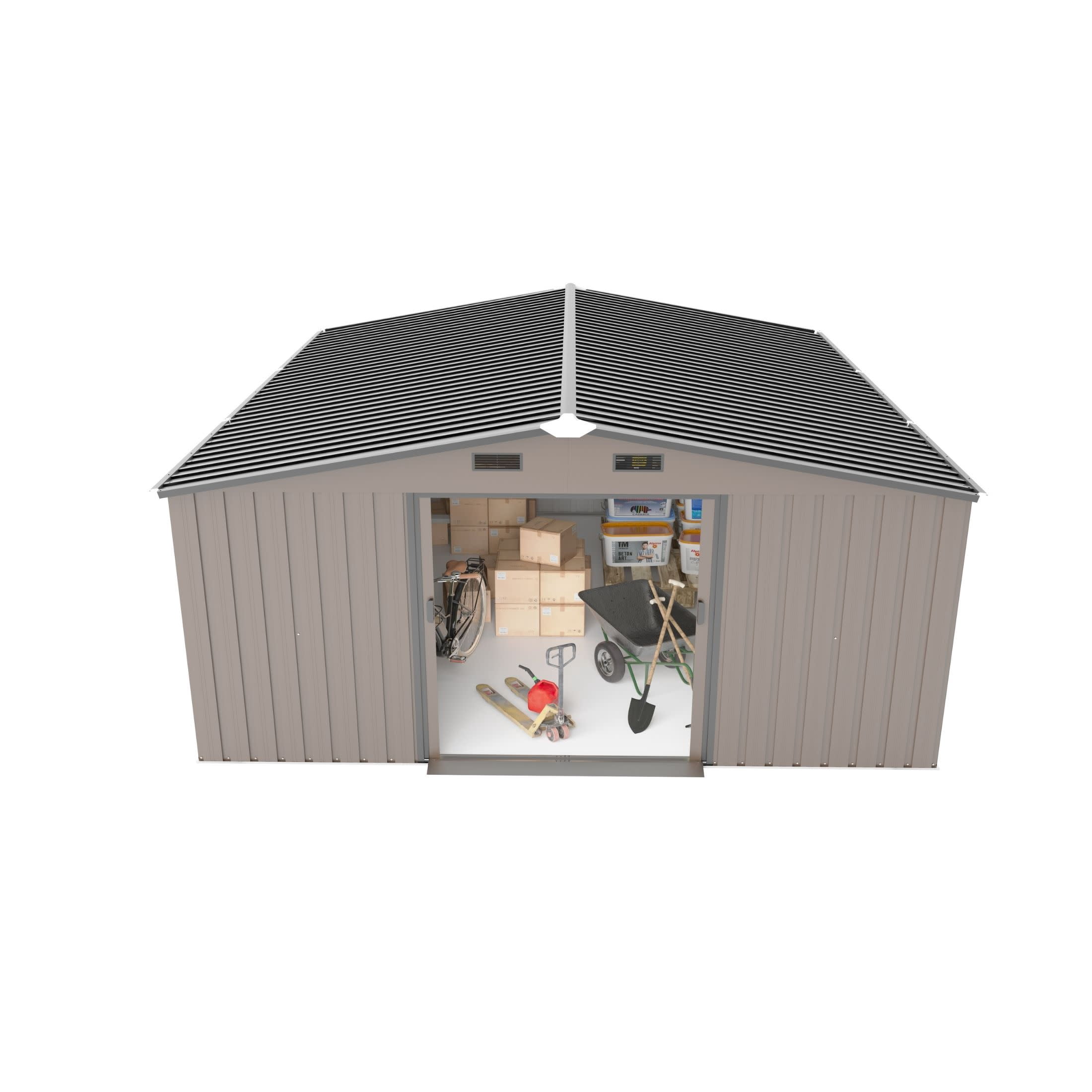 Noble House Carola 10 x 12 FT Outdoor Storage Shed with Daylight Windows and Protective Film, Steel Plate, Brown