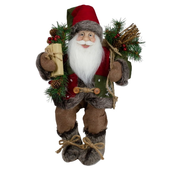 Northlight 16" Country Rustic Santa Claus with Snowflake Jacket Sitting Christmas Figure