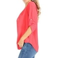 thumbnail image 2 of Women's Casual Solid Round Neck Loose Fit Roll Tab 3/4 Sleeve Shirt Blouse Tops, 2 of 6