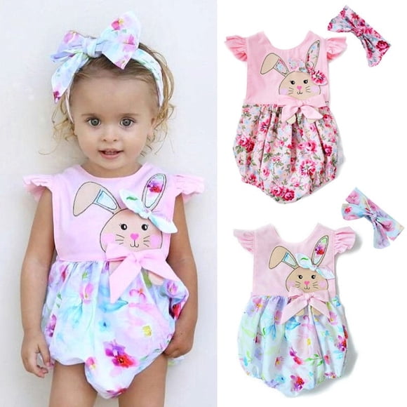 Fashion Easter Newborn Baby Girls Flower Bunny Romper Jumpsuit Outfits Summer Clothes