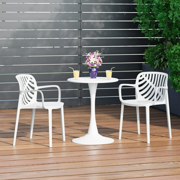 WestinTrends Playa Outdoor Modern Stackable Patio Dining Armchairs (Set of 2), White