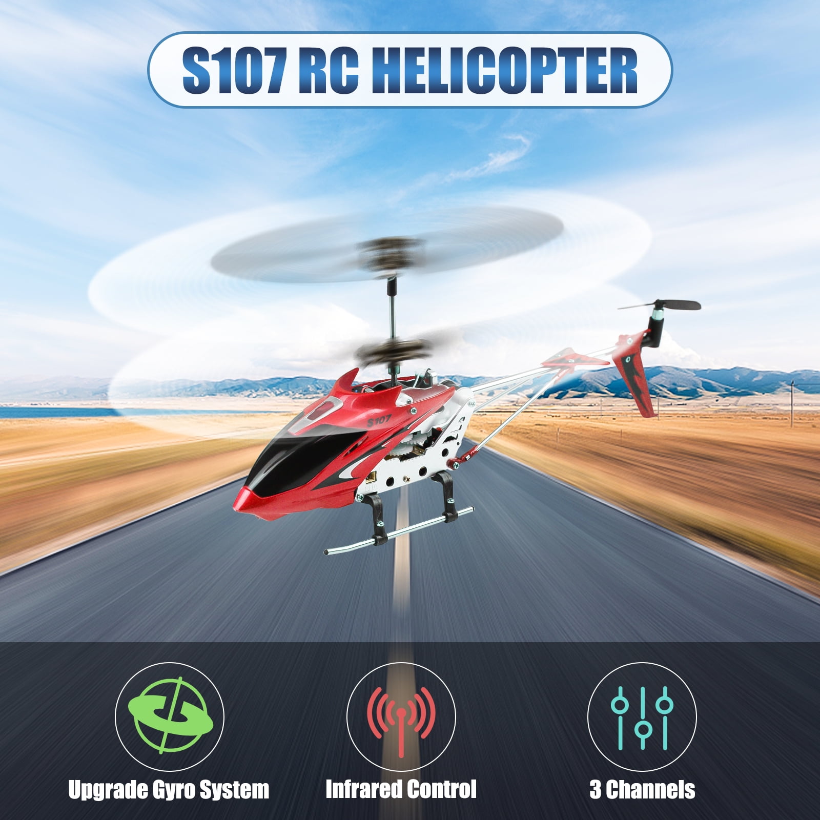 POCO DIVO Raptor S39 RC Helicopter 2.4Ghz Medium Size Alloy Gyro Dual Speed 3CH Indoor Flight Aircraft with Light Red 