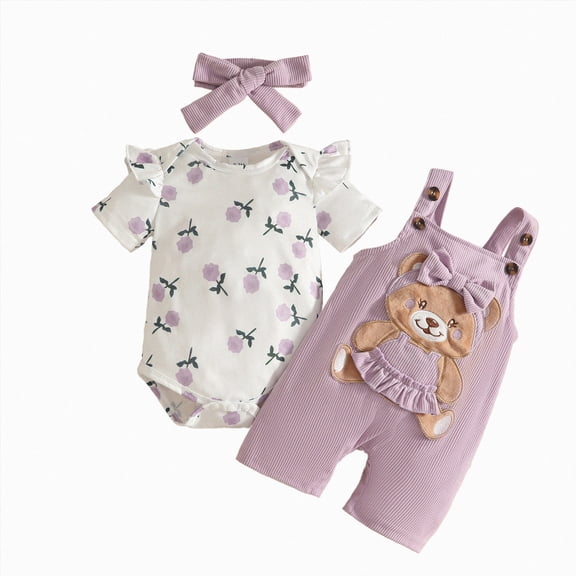 CAUYDY Preemie Girls Going Home Outfit Baby Girl Short Sleeve Bodysuit Set Newborn Fall Winter Clothes Infant Romper 0 3 6 9 Months 1T 2T Sizes 6-12 Months,Purple