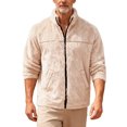 thumbnail image 2 of Men's Stand-up Collar Fleece Jacket with Solid Color Design, Loose Zipper Long-sleeve Style for Casual Outings, Winter Layering, and Holiday Events,Khaki,M, 2 of 6