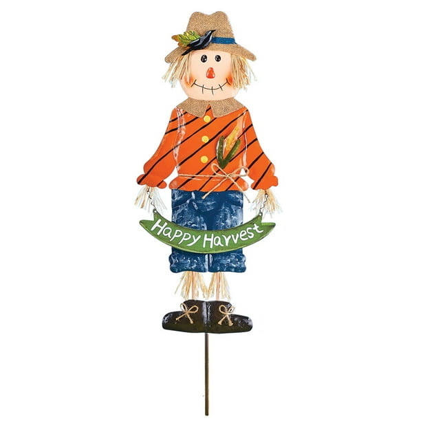 Colorful Fall Scarecrow Metal Yard Stakes Seasonal Outdoor