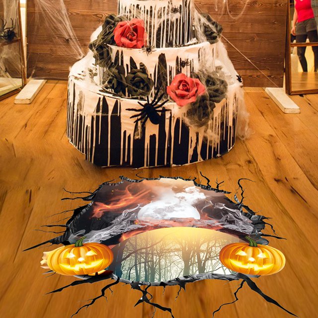 ZHAOCHENG paquete de pegatinas de pared 3D de Halloween, pegatinas de pared de calabaza, pegatinas de pared de terror removibles, arte de piso de pared para dormitorio, sala de estar, tienda, decoraci