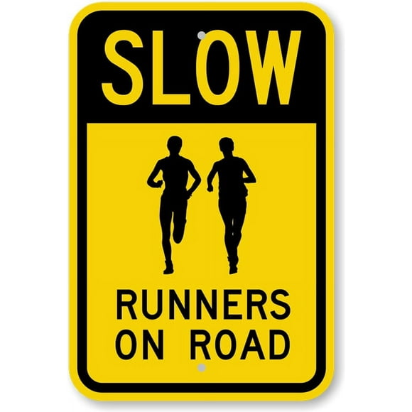 Size: 16" x 12" - Slow Runners On Road Metal Sign Weatherproof