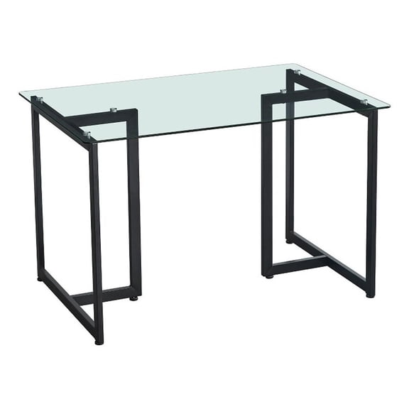 Pemberly Row 47" Tempered Glass Top Black Base Elegant Dining Table