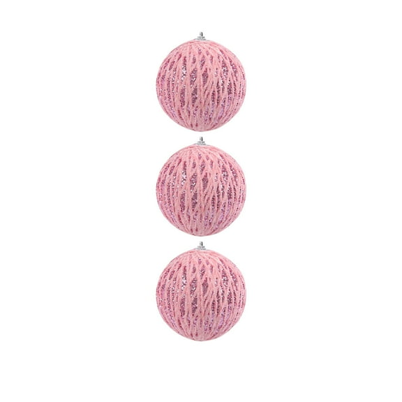 SLYNSHome 3Pcs Christmas Balls Christmas,Shatterproof Glitter Sequin Balls Ornaments Hanging Xmas Balls Baubles for Holiday,Wreath & Party Christmas Decorations (3.1Inch,Pink)