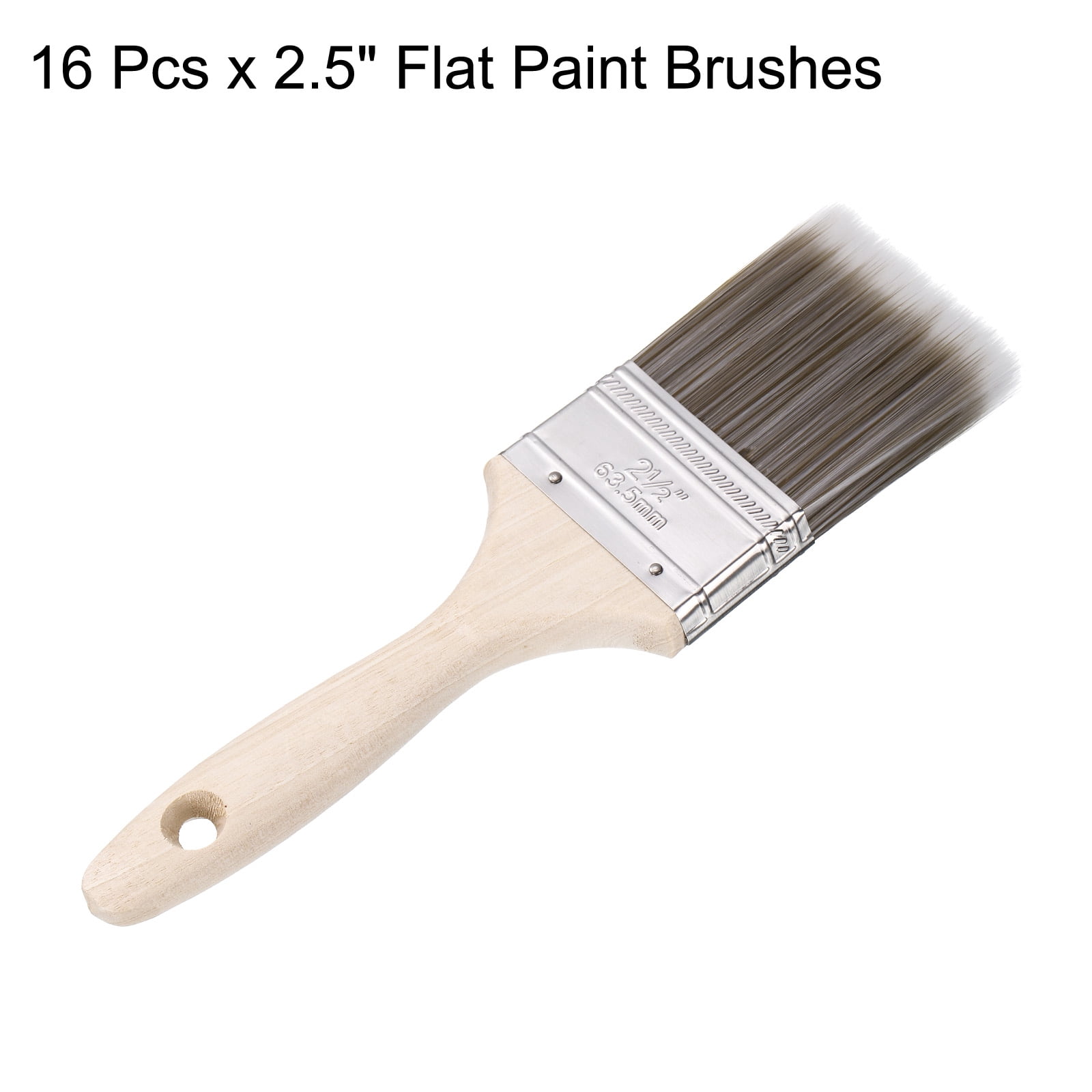 Uxcell 16Pcs Paint Brushes 2.5" Flat Paint and Chip Brushes for DIY Paint Flat Art Deck Wall Trim, Brown