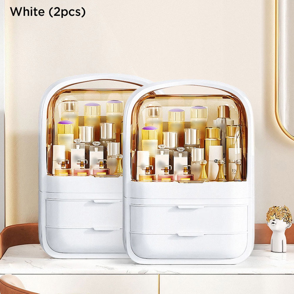 Resenkos Modern Makeup Storage, Makeup Organizer and Storage Cosmetics Organizer Box for Countertop with Lid & Drawers, White Resenkos Modern Makeup Storage, Makeup Organizer and Storage Cosmetics Organizer Box for Countertop with Lid & Drawers, White