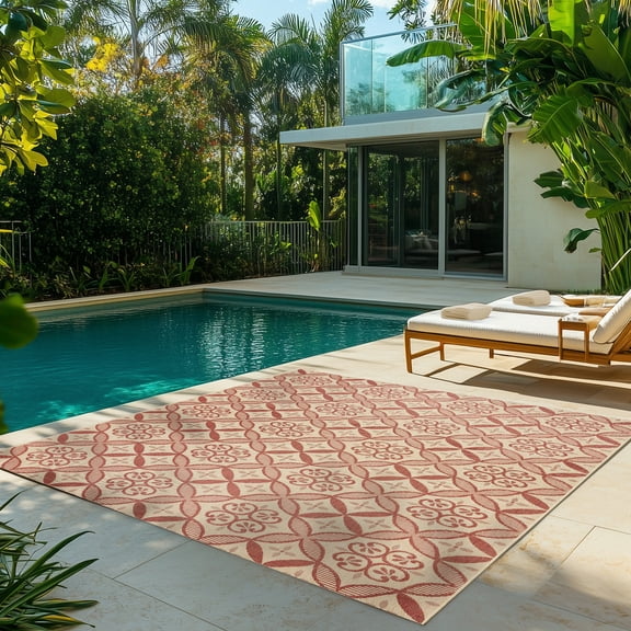 Gertmenian Paseo Niala Transitional Floral Sand/ Red Area Rug, 8x10