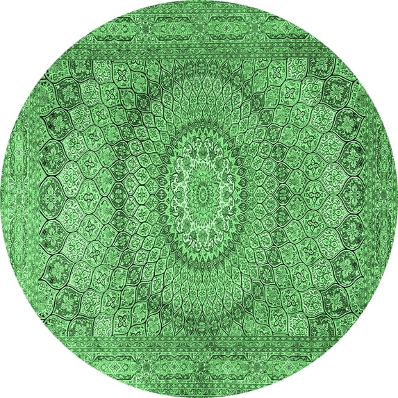 Ahgly Company Indoor Round Medallion Emerald Green Traditional Area Rugs, 4' Round