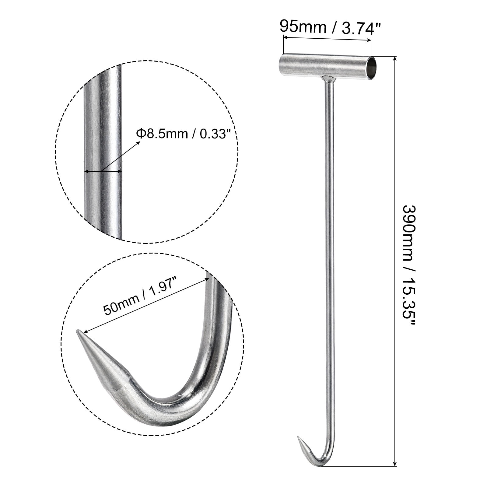 Unique Bargains T-Handle Meat Boning Hook Stainless Steel T Hooks for Kitchen 15.35"
