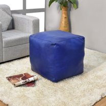 BBH Homes Black Round Leather Pouf Ottoman Handmade Recycled Cotton Fill BBBACPF0012