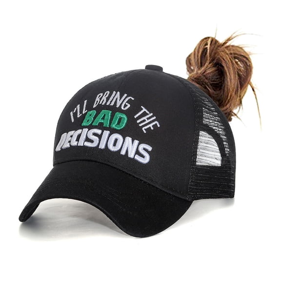 MORESEC I'll Bring The Bad Decisions Embroidered Baseball Cap, Unisex Dad Hat with Hook and Loop Closure, Mesh Back Visor for Ponytails, Adjustable 52-65cm Cotton Casual Hat