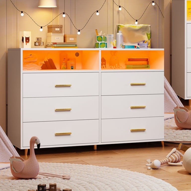 EnHomee White Dresser with 6 Deep Drawers & LED Lights, 47.2"W - Walmart.com