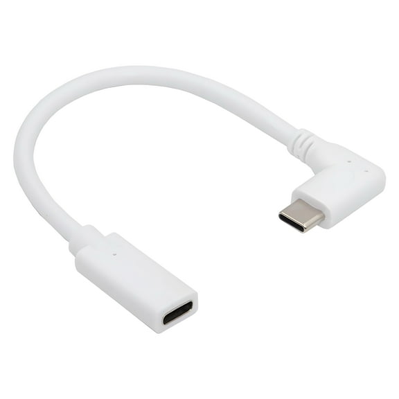 JSER White USB-C Type-C Male to Female Extension Power USB2.0 Data Cable 90 Degree Left Right Angled 65W Fast Charge for Laptop Tablet Phone