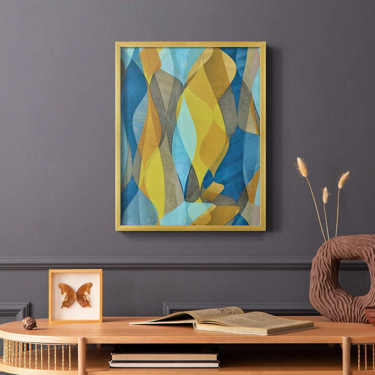 Colorful Cascade II Framed Print in Gold Solid Wood Framed Print No Nail Hanging