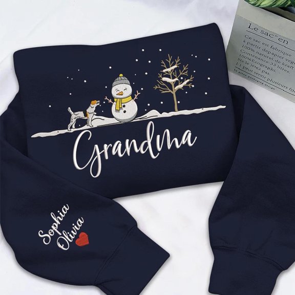 Custom Embroidered Christmas Snowman Pet Gifts For Grandma, Sweatshirt