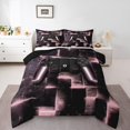 thumbnail image 2 of Gaming Bedding Twin Size Abstract Gradient Checkered Comforter Set Twin, Video Game Gamepad Duvet Insert Geometric Ombre Plaid Quilt Comforter, Black and Pink Bedding Comforters & Sets, 2 of 7