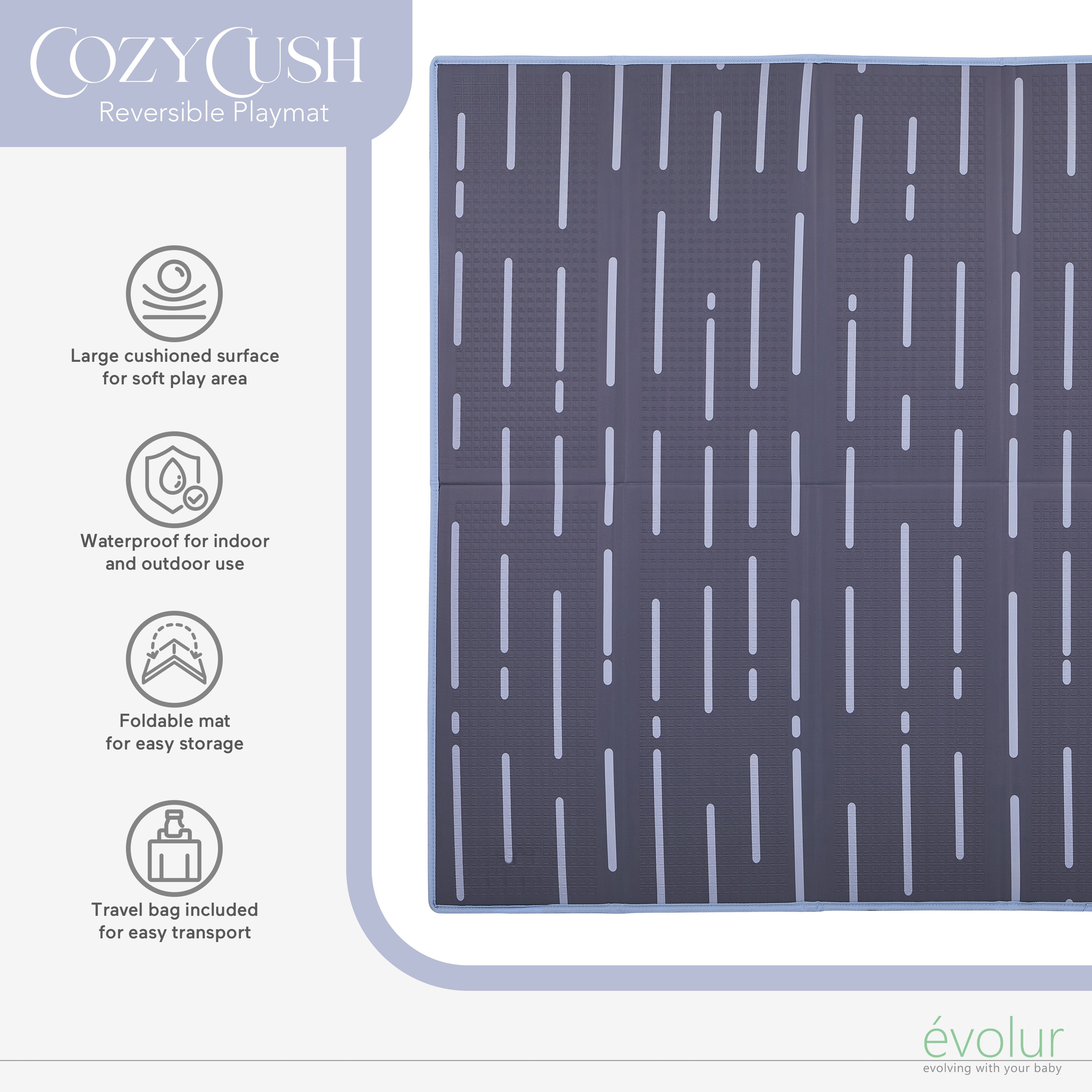 Evolur CozyCush Reversible Non-Toxic Baby Kids Playmat, Ocean
