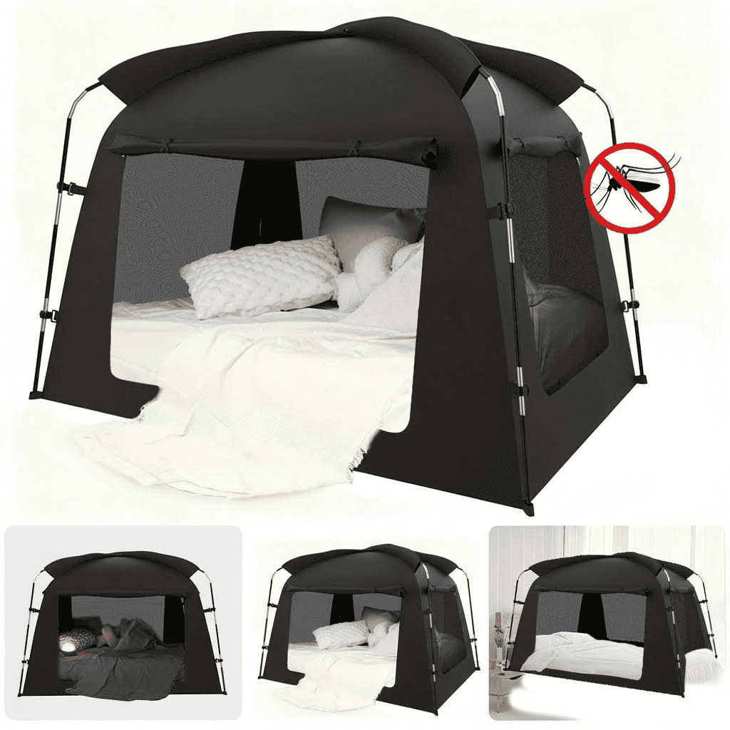 Tente de lit pour lit double - Tente de rêve sur lit - Espace d'intimité - Occultante - Respirante - Portable - Pour chambre à coucher - Taille L - Noir