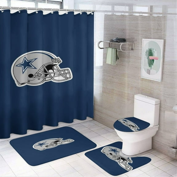Football Cowteenagers Shower Curtain Set Modern Bathroom Decor Mats 4pcs Fabric Bathroom Curtain Slip Floor Rug Toilet Lid