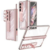 Decase for Samsung Galaxy Z Fold 5 Case with Stylus & S Pen Holder, Z Fold 5 5G Clear Case with Hinge   Hidden Stand Protection Plating PC Cover with Built-in Screen Protector Kickstand,Rosegold