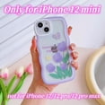 thumbnail image 2 of Compatible with iPhone 12 Mini Case Clear with Floral Butterfly Design for Women Girls,Aesthetic Cute Wavy Flowers Soft Shockproof Cell Phone Cover for iPhone 12 Mini 5.4 Inch (Tulip/Purple), 2 of 7