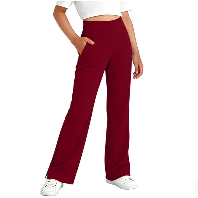 Pantalones de yoga de longitud completa para niños, de color sólido, con cintura elástica, con bolsillos y elásticos, de poliéster para adultos.