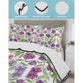 thumbnail image 4 of Quilts Twin Size Bedding Set, Purple Green Botanical Lightweight Quilted Comforter, Watercolor Spring Floral Summer Soft Reversible Bedspread Coverlet with Pillow Covers for All Season, 68" x 86", 4 of 7