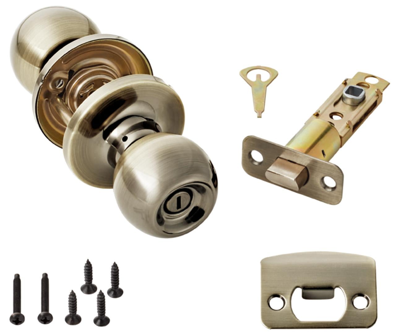 Hyper Tough Privacy Bed and Bath Doorknob Antique Brass Finish