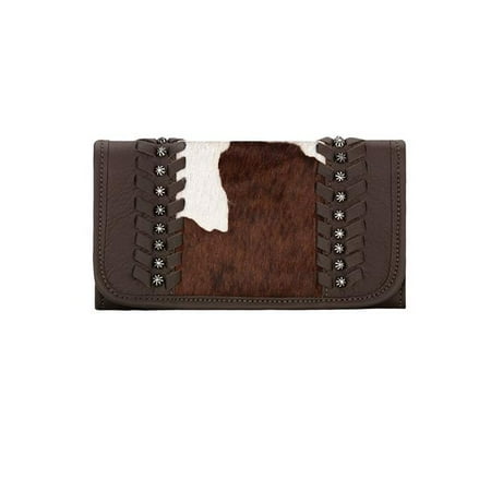 American West 4150282 Cow Town Ladies Tri-Fold Wallet, Chocolate & Pony Hair