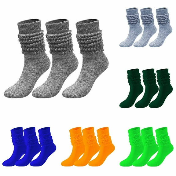 HAPIMO Bubble Socks Breathable Christmas Scrunch Socks Cute 3 Pairs, Solid Color Slouch Socks Winter Thermal Knitted Socks Warm Calf Crew Socks Xmax Gift Green