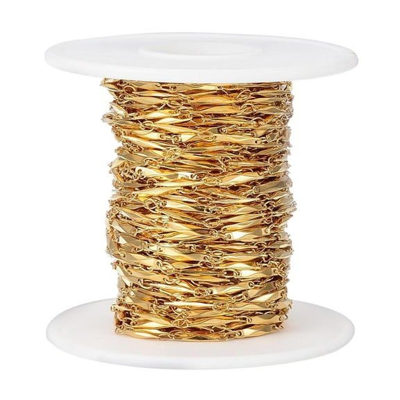 10m Gold Plated Stainless Steel Cable Chains Drawn Elongated Gold Strip Chains with Spoolfor Necklace Jewellery Making DIY Bracelet Choker Crafting
