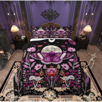 Manfei Dreamy Fuchsia Butterfly Full Size Comforter Sets, Mystic Galaxy Moon Bedding Comforter Set, Mandala Jungle Floral Reversible Bedding Sets, Breathable Home Decor, 3pcs