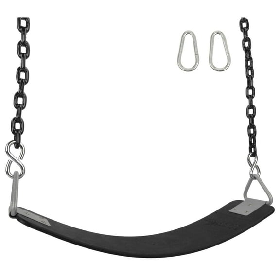Swing Set Stuff Inc. Commercial Polymer Belt Seat (Black) with 5.5 Ft. Coated Chains
