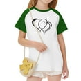 thumbnail image 6 of Girls Green Raglan Sleeve T-Shirt, Soft Stretch Heart Graphic Kids Tee, 95% Polyester 5% Spandex, Wrinkle Resistant Machine Washable School Playdate Outfit,Size 3 T, 6 of 8