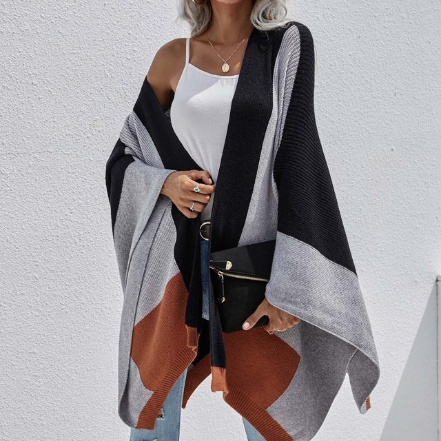 Cardigan for Women Fashion Shawl Color Matching Loose Tops Blouse Knitted Sweater on Clearance