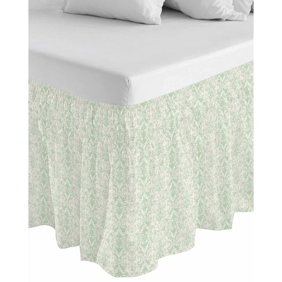 Boho Teal Pattern Wrap Around Bed Skirts for California King Bed 18" Drop,Bed Skirt with Adjustable Elastic Belt Dust Ruffle Bed Valance Modern Geometric Southwestern Vintage Bed Frame Cover