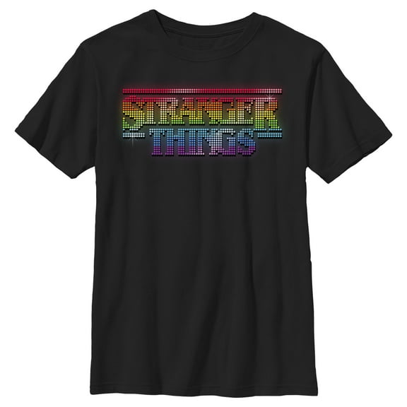 Netflix Boy's Stranger Things Sparkling Rainbow Logo Graphic T-Shirt